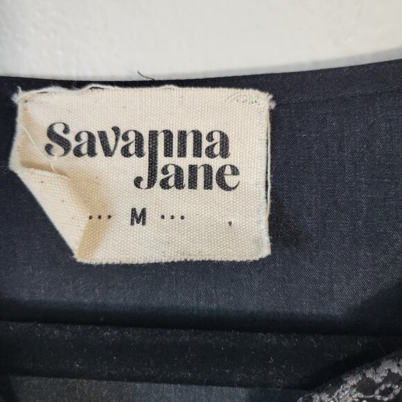 Savanna Jane Blouse Women's M Black White Gray Embroidered Polished Boho - Picture 5 of 8